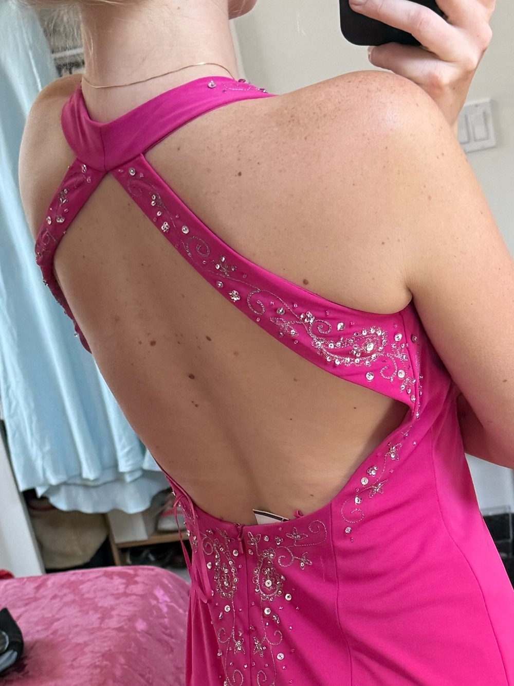 Vintage 90s hot pink beaded halter maxi 5/6